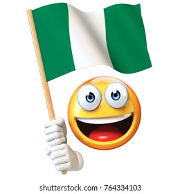 Emoji Holding Nigerian Flag, Emoticon Waving National Flag Of Nigeria 3d Rendering