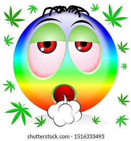 Emoji Smoking Marijuana Colorful Cartoon Illustration Stock ...