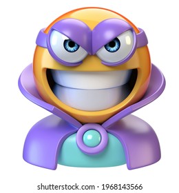 Emoji Super Villain, Emoticon Masked As Evil Character, 3d Rendering