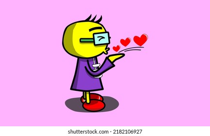 Emoticon cute comic cartoon character blowing signs love like kiss bye  