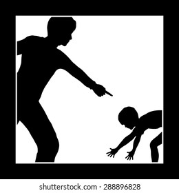 Emotional Punishment. Concept Sign Of Father Or Teacher Who Is Intimidating And Humiliating His Child Or Student