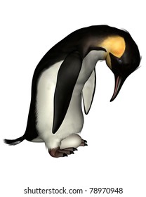 Emperor Penguin Holding An Egg On Its Feet, 3d Digitally Rendered Illustration