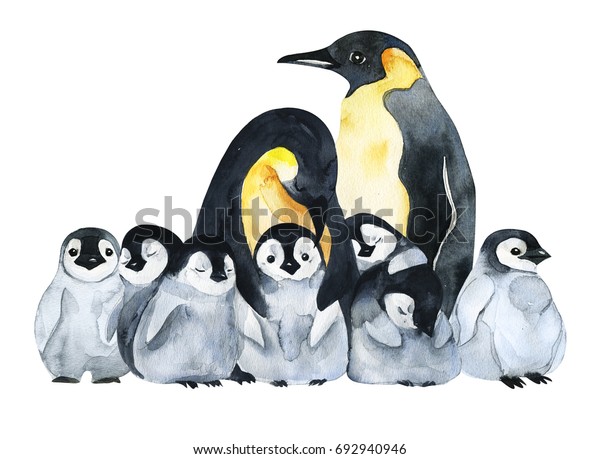 白い背景に皇帝のペンギンと子ども 南極を救え のイラスト素材