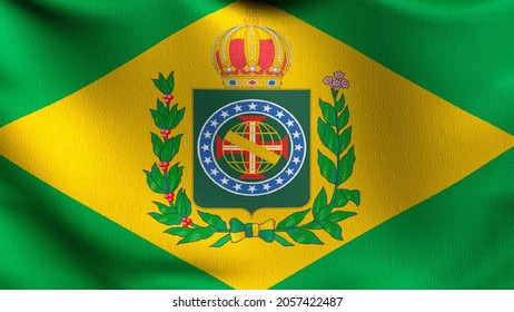 Empire Of Brazil Flag Blowing In The Wind. 3D Rendering Illustration Of Waving Sign