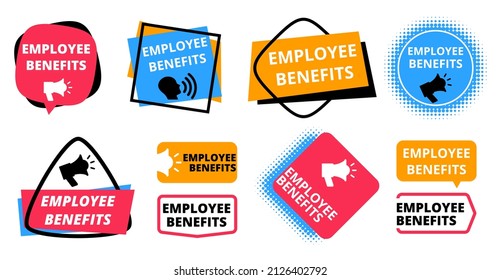 Employee Benefits Labels. Announcement For New Workers, Positive HR Policy. Advantage For Professionals On New Job Banner Set