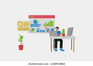 Employee doing business analysis 3D Character - Shutterstock ID 2230913883