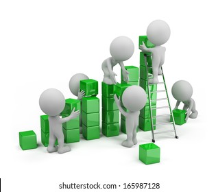 Employees build profit chart. 3d image. White background. - Powered by Shutterstock