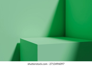 Empty 3D studio background in a bright corner with lime green walls. 3D Illustration