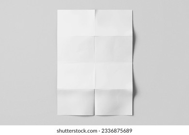 empty a4 eight fold paper street modern minimal poster flyer realistic mockup template isolated in white background