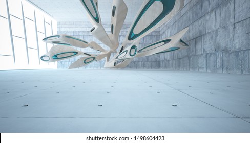 Empty abstract concrete, glass and wood smooth interior. Architectural background. 3D illustration and rendering - Shutterstock ID 1498604423