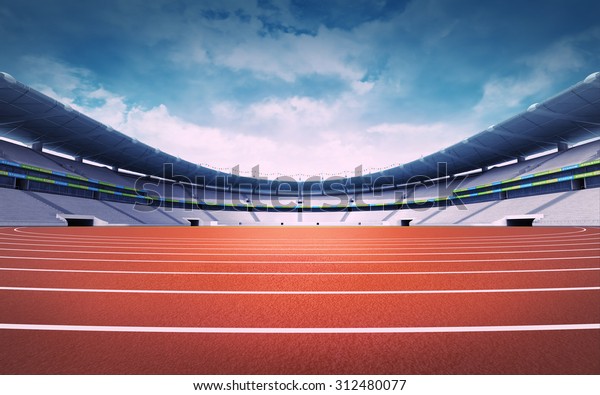 パノラマデイビューのスポーツテーマのデジタルイラスト背景に空の陸上競技場 のイラスト素材