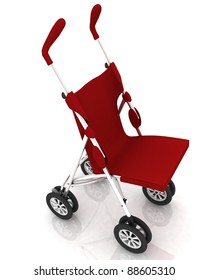 Empty Baby Stroller Over White