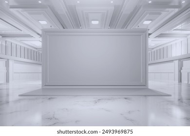 Empty Backdrop Design for mockup and Corporate identity,booth,Decoration,Display.Platform elements in convention hall.Blank scene classic for Graphic Resources.3d Background for online.3d render.