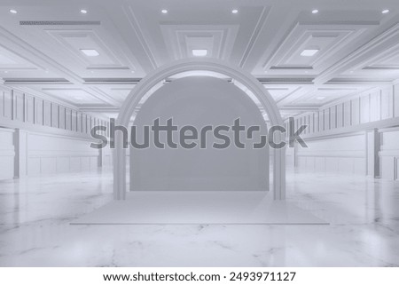 Empty Backdrop Design for mockup and Corporate identity,booth,Decoration,Display.Platform elements in convention hall.Blank scene classic for Graphic Resources.3d Background for online.3d render.
