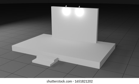 Empty Backdrop. Stage For Speaking, Exhibition, Events. 3D Rendered Image. Mockup