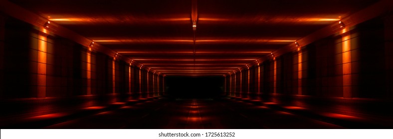 Empty background scene. Rays of neon light in the dark, neon figures, smoke. Background of empty stage show. Abstract dark background. 3D render.