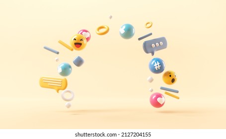 Empty Background Surrounded With Social Media Icon For Product Design, 3d Render.