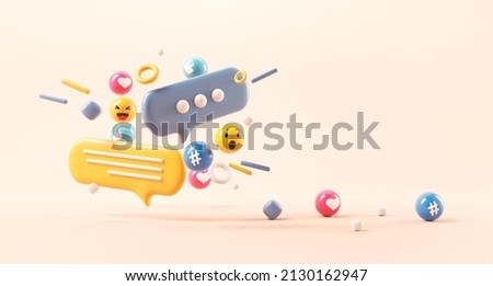 Empty background surrounded with social media icon for product design, 3d render. copy space