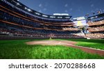 empty baseball stadium arena with fans crowd in the sunny day lights 3d illustration