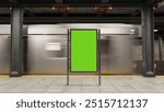 Empty billboard with a green screen for advertising on a subway station. 3D illustrator