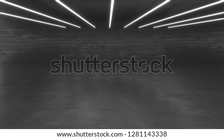 Empty Black Space Backdrop With Lights.  3D rendering