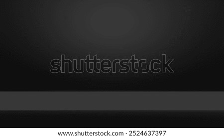 Empty black studio bg with limbo for product show. 3d render of room podium background with floor and wall. Simple scene with dark grey surface for goods presentation and black friday. 3D Illustration