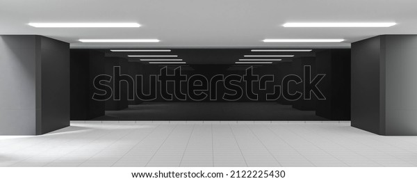 empty black and white\
production hall laboratory science lab office technology 3d render\
illustration