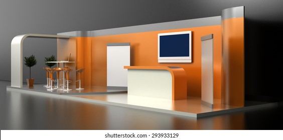 Empty And Blank Exhibition Booth; Original 3d Illustration, Original 3d Modeling.