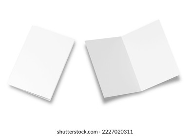 Empty blank folded greeting card mockup isolated on white background. bifold leaflet, brochure, menu design templet.3d rendering.