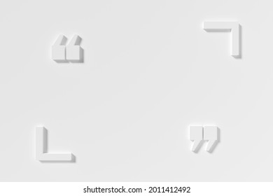 Empty, Blank Quotation Mark With Partial Speech Bubble On White Background, Quote, Speech Or Message Template Frame, 3D Illustration