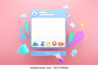 Empty Blank Social Media Post Frame Application Online For Text Advertising Concept, 3d Render 