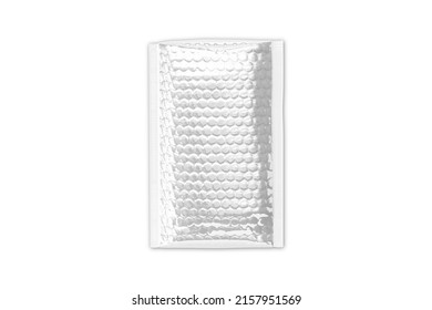 Empty Blank White Bubble Mailer Mockup Isolated On White Background. 3d Rendering.