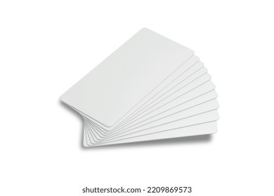 Empty Blank White Fan Stack Made Of Business Cards Mockup Isolated On White Background. 3d Rendering.