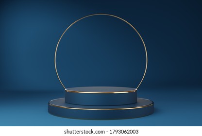 Empty Blue Cylinder Podium Gold Border Stock Illustration 1793062003