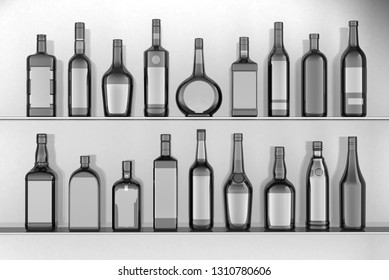 empty bottles of various shapes. 3d rendering