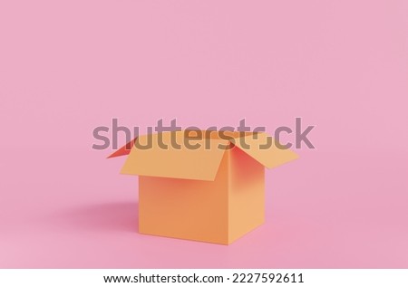 Empty box on pink background. Transport concept. Open yellow empty carton box. Shipping, packaging,Open box isolated.3D Rendering