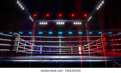 Empty Boxing Arena Waiting New Round 3d Render Illustration