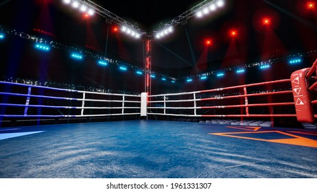Empty boxing arena waiting new round 3d render illustration