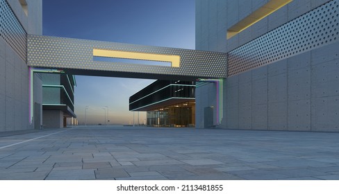 Empty Brick Road Nearby Modern Building. 3d Rendering