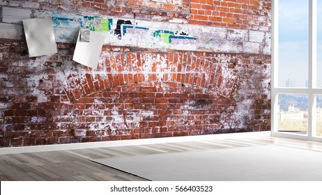 Empty bright interior . 3D rendering