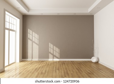 Empty Brown Room With Window And Parquet - Rendering