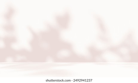 Empty brownish with pink undertone room studio with sunlight effect shadow for product presentation. Minimal backdrop design. Cosmetic, beauty and fashion showroom. Summer background mock up.