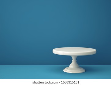 Empty Cake Stand On Blue Backgroung. 3D Rendering