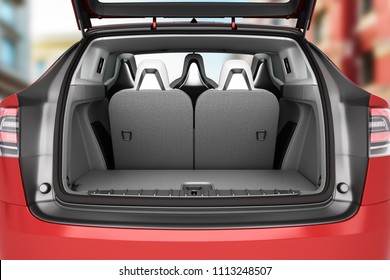 Empty car minivan trunk with folded rear seats A lot of space 3d render