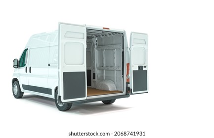 Empty Cargo Van With Open Doors. 3d Render