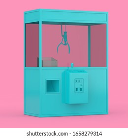 Empty Carnival Blue Toy Claw Crane Arcade Machine in Duotone Style on a pink background. 3d Rendering 