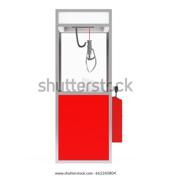Empty Carnival Red Toy Claw Crane Arcade\
Machine on a white background. 3d Rendering.\
