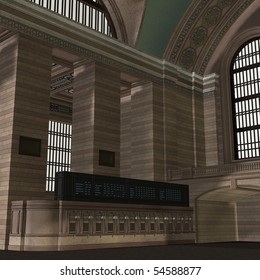 An Empty Central Station. 3D rendering with clipping path and shadow over white