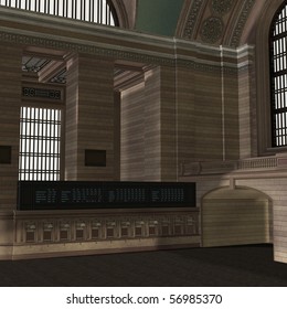 An Empty Central Station. 3D rendering with clipping path and shadow over white