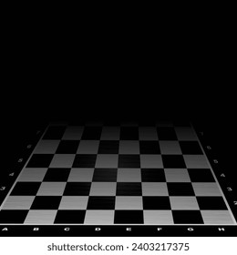 Empty chess board with smoke float up on dark background. Raaster version
